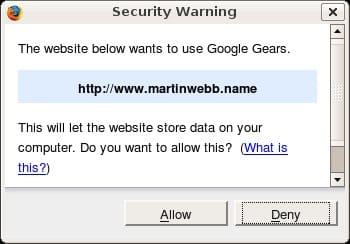 Google Gears Security Warning