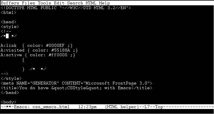 An Emacs session with the html-helper-mode and css-module