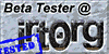Beta Test logo - speckled pastel blue irt.org