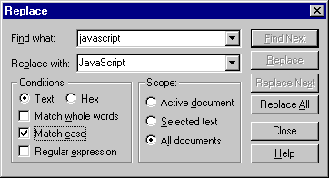 Textpad's Replace function
