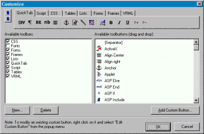 Customising the toolbar