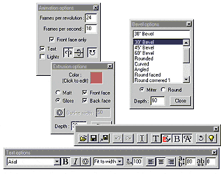 Xara3D floating toolbars